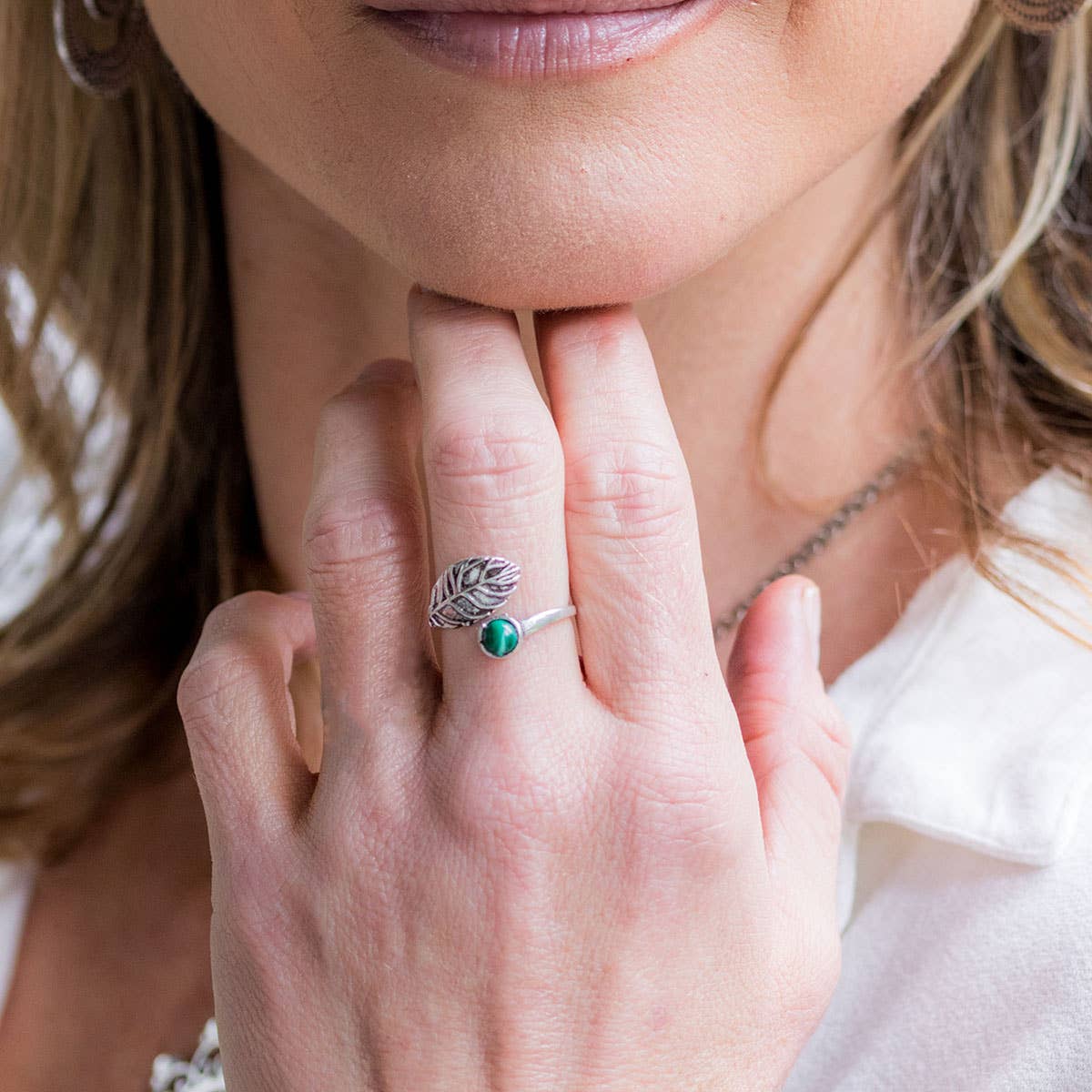 Tanvi Collection Ring - Silver with Malachite