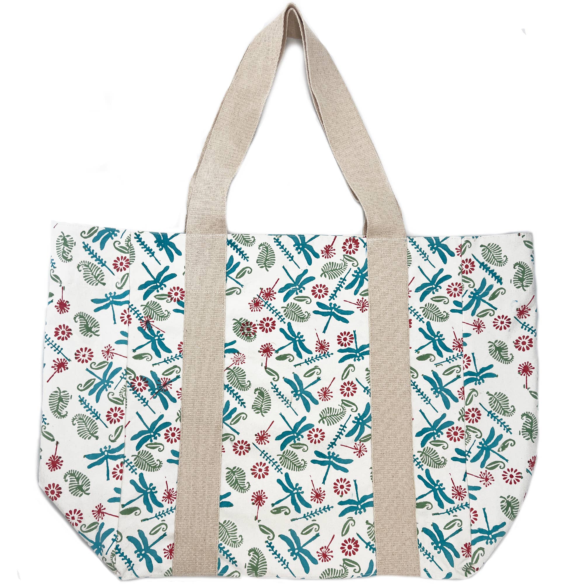 Handcrafted Canvas Bag with Block-Printed Dragonfly pattern