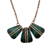 Copper Patina Necklace - Teal Hammered with Bands