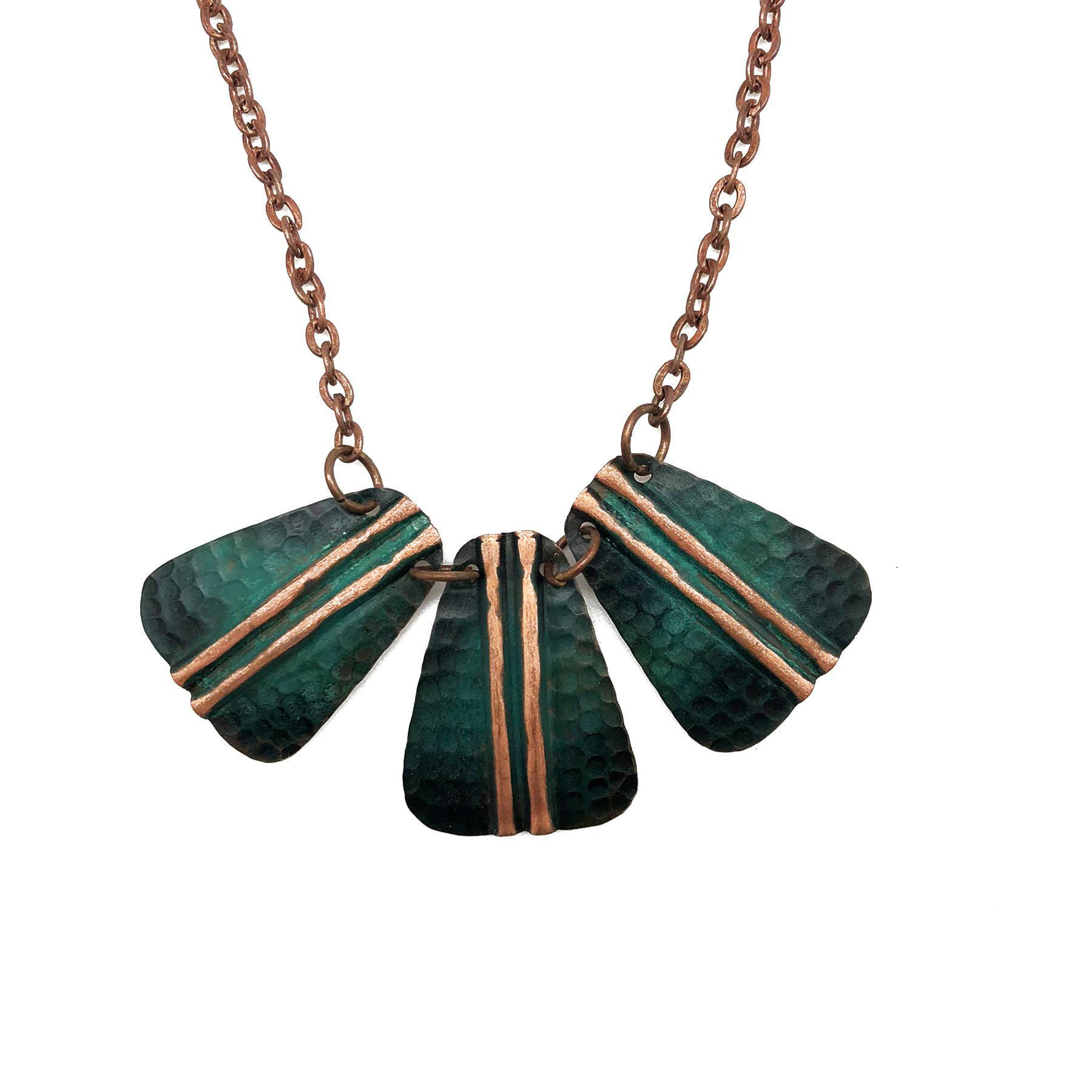 Copper Patina Necklace - Teal Hammered with Bands