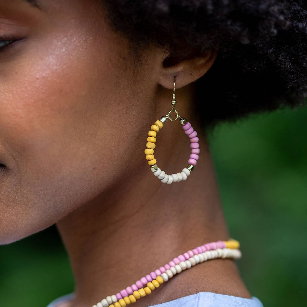 Prismatic Hues Hoop Earrings - Yellow, Pink, White