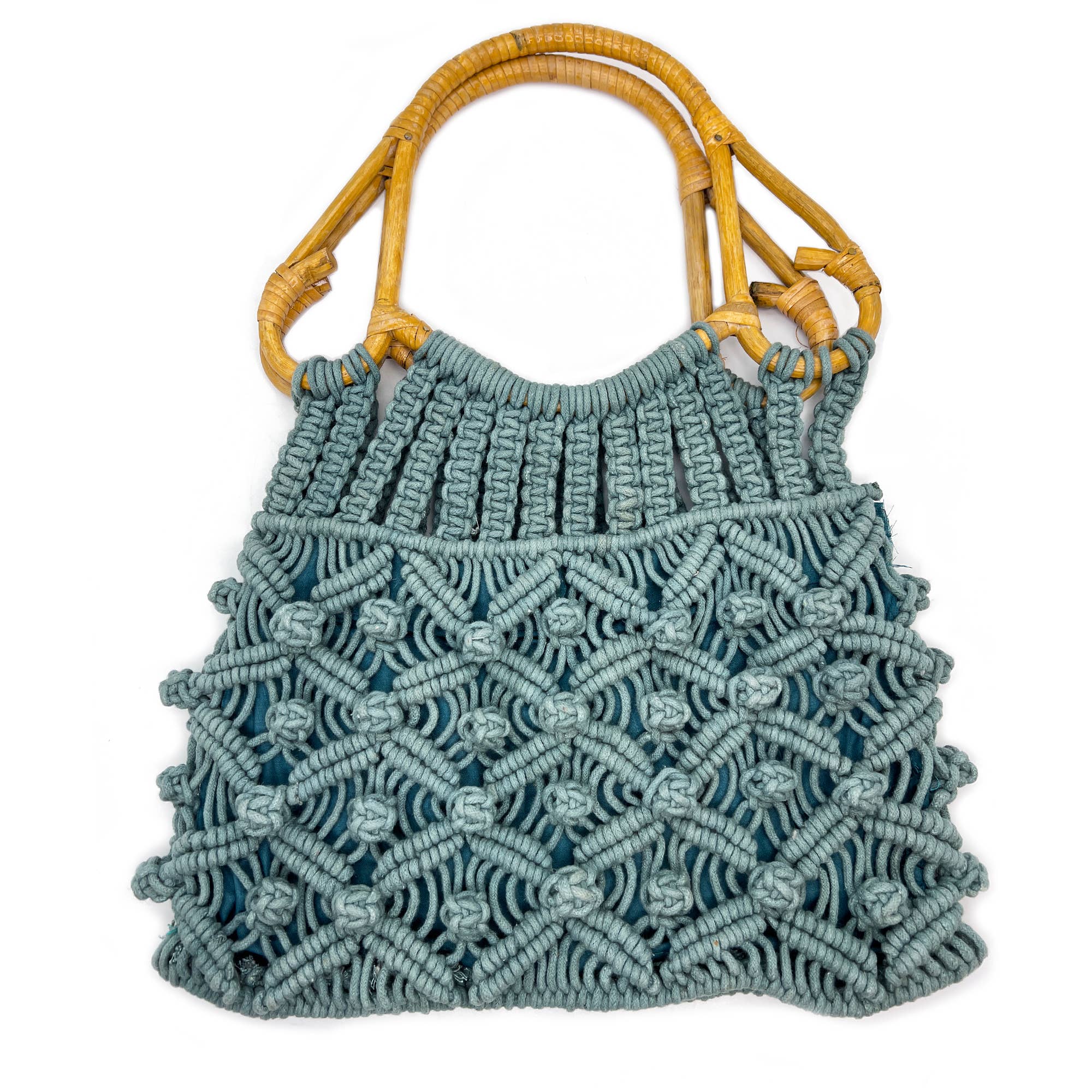 Jolene Bag - Cotton macrame bag with cane handles - Green