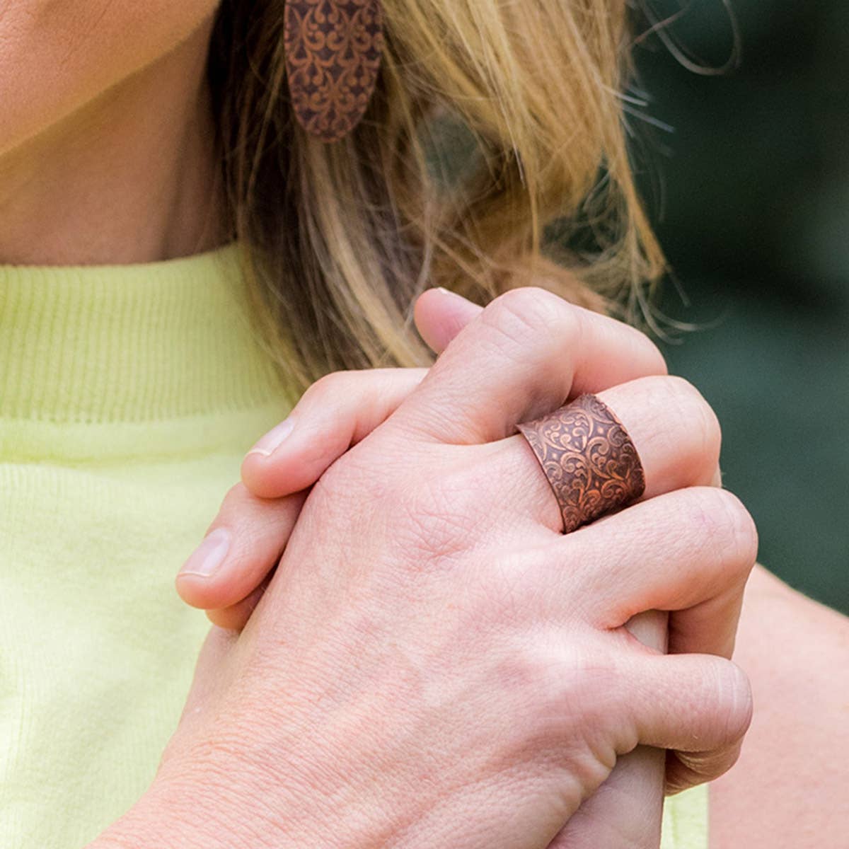 Copper Patina Ring - Brown Ornate Design