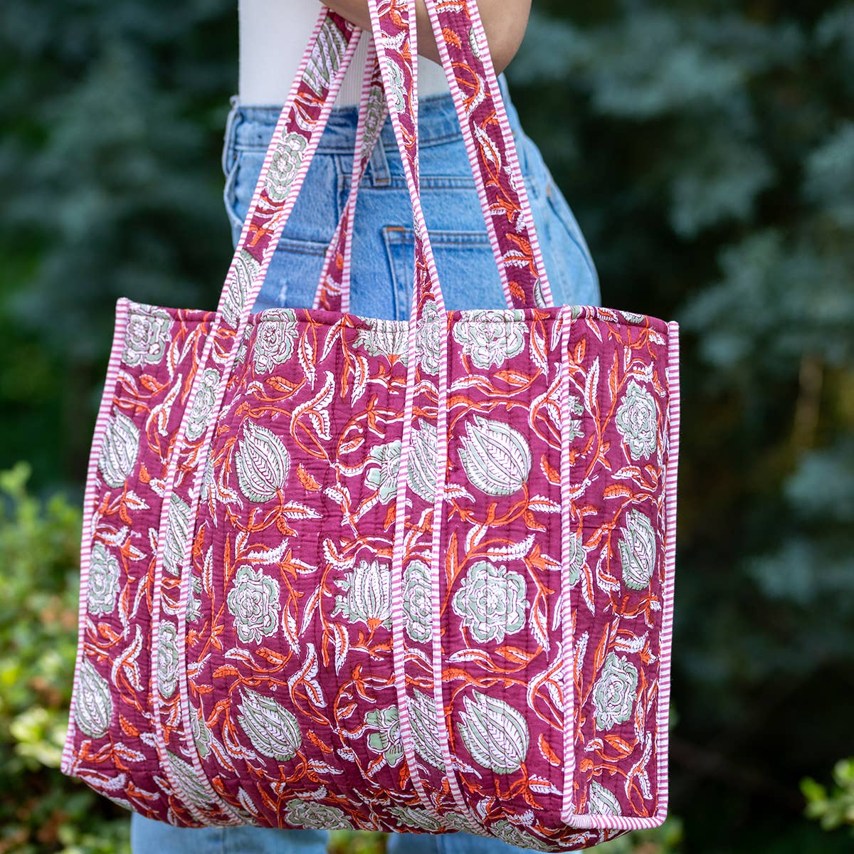 Hand Creafted Quilted Block-Printed Tote Bag