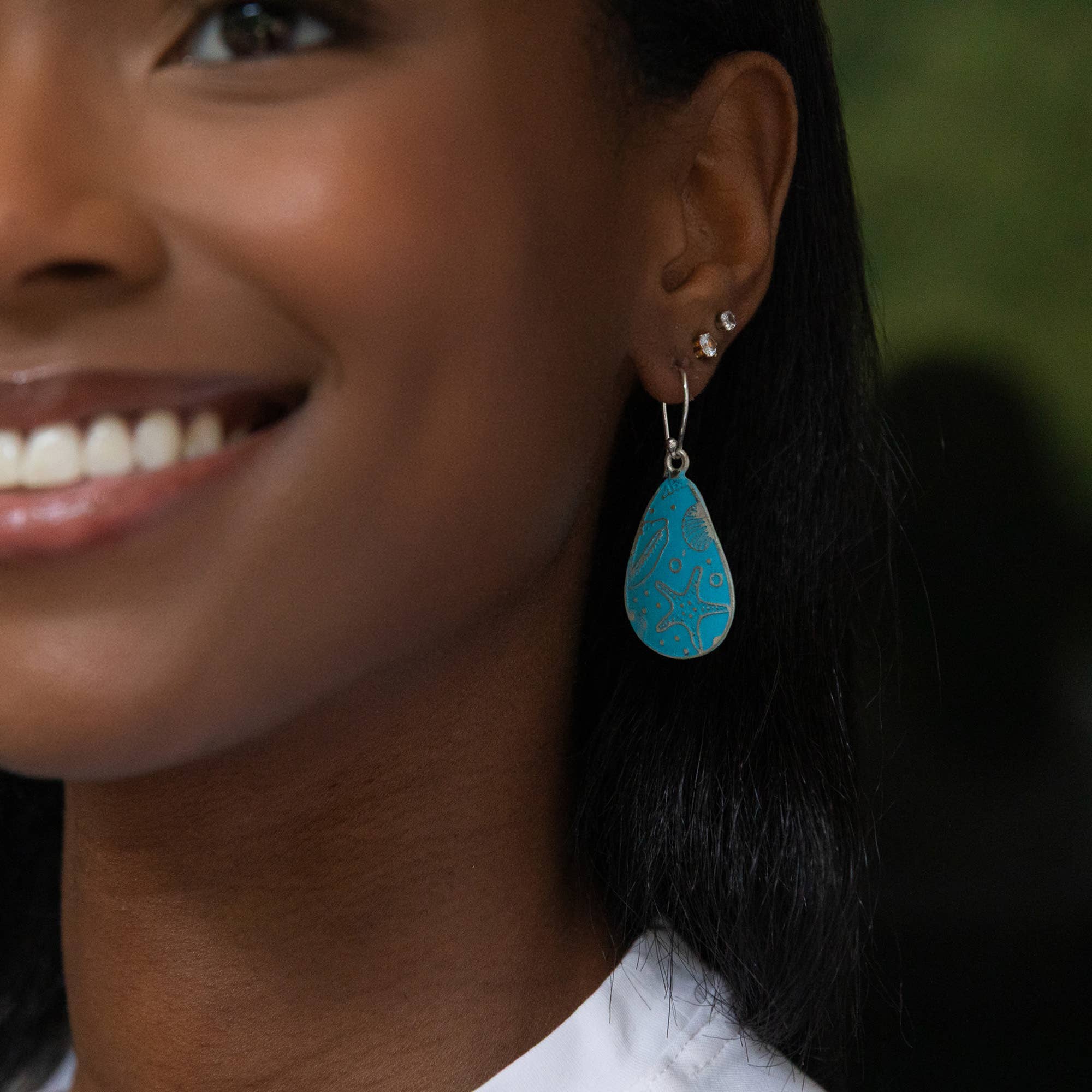 Handcrafted Blue Sea Life Patina Earrings