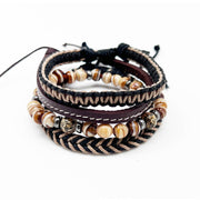 Aadi Mens Bracelet - Woven Leather with Beads
