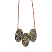 Copper Patina Necklace - Three Mirrored Filigree Ovals