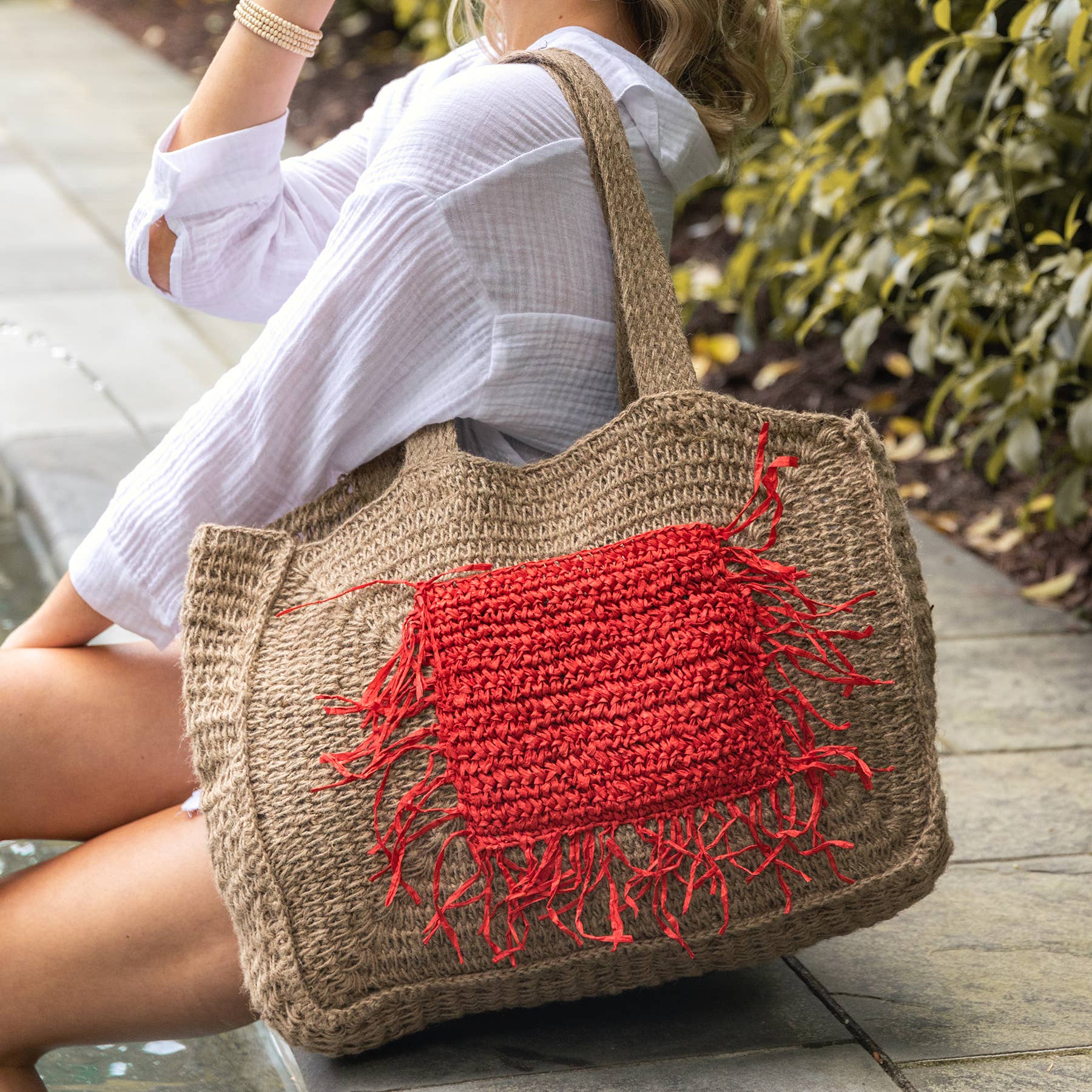 Lana Woven Jute Bag with Color Raffia Pocket