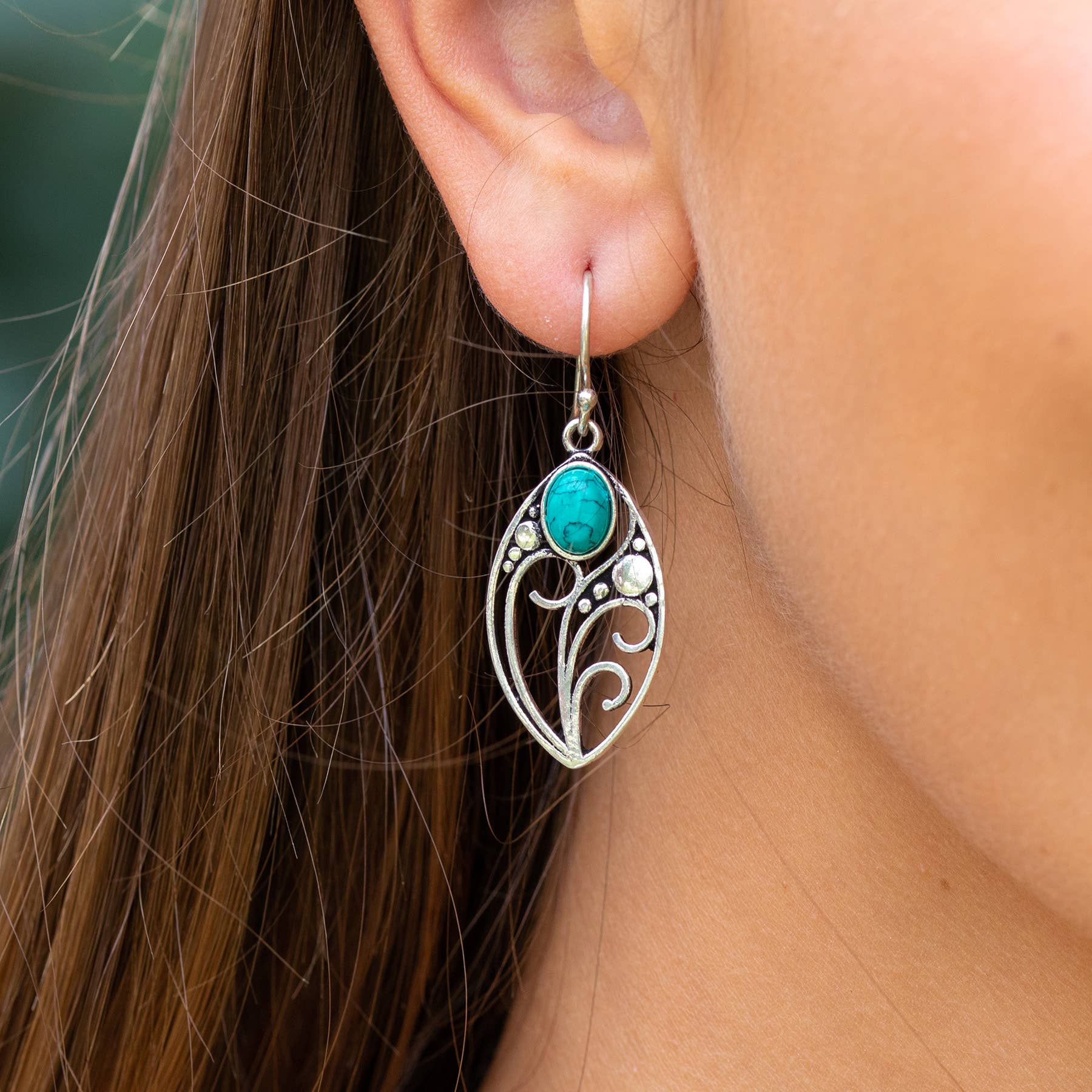 Tanvi Silver-Plated and Turquoise Earrings - Marquise