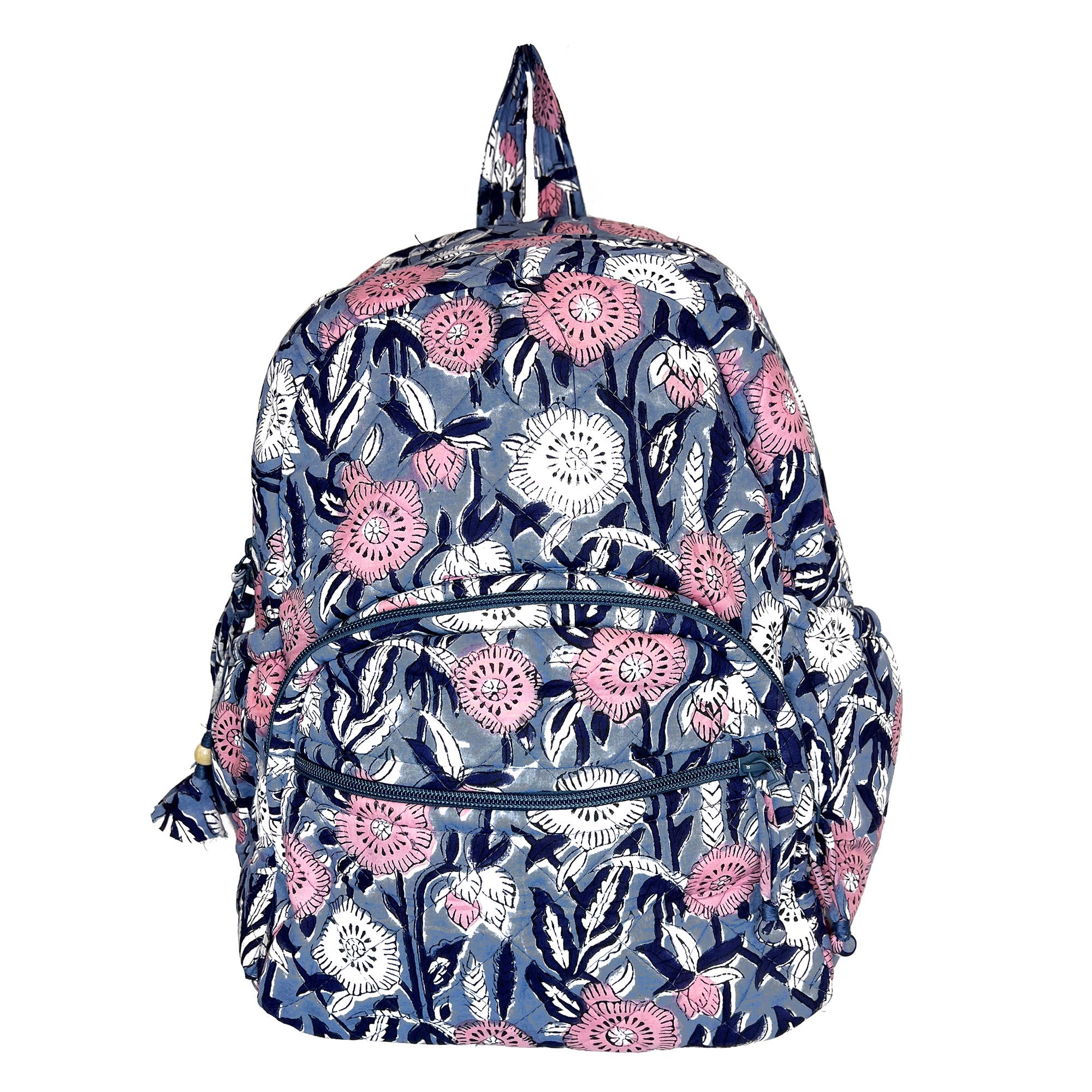 Midnight Blossoms Large Backpack - Block Printed Cotton
