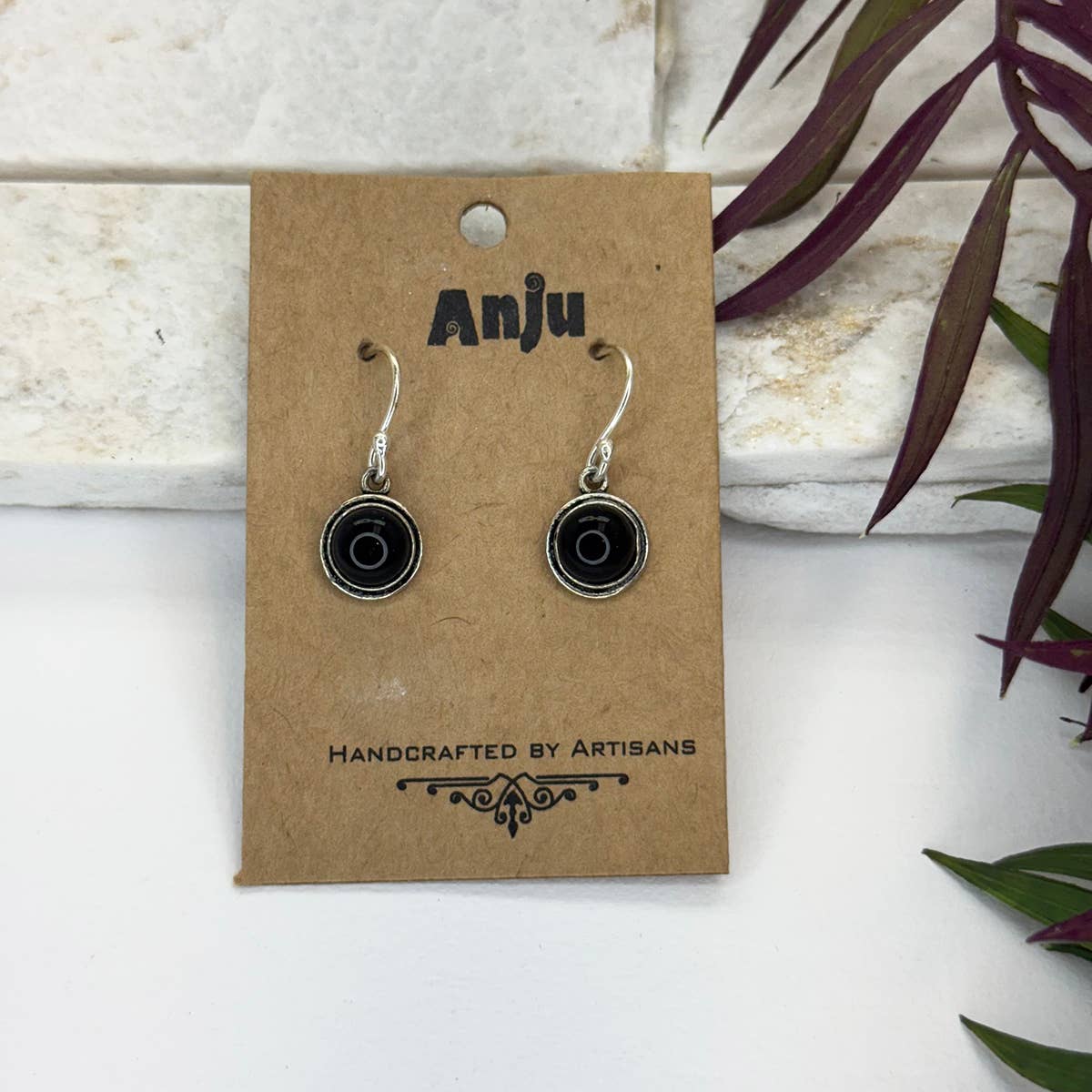 Handcrafted Semiprecious Small Stone Earrings - Black Onyx