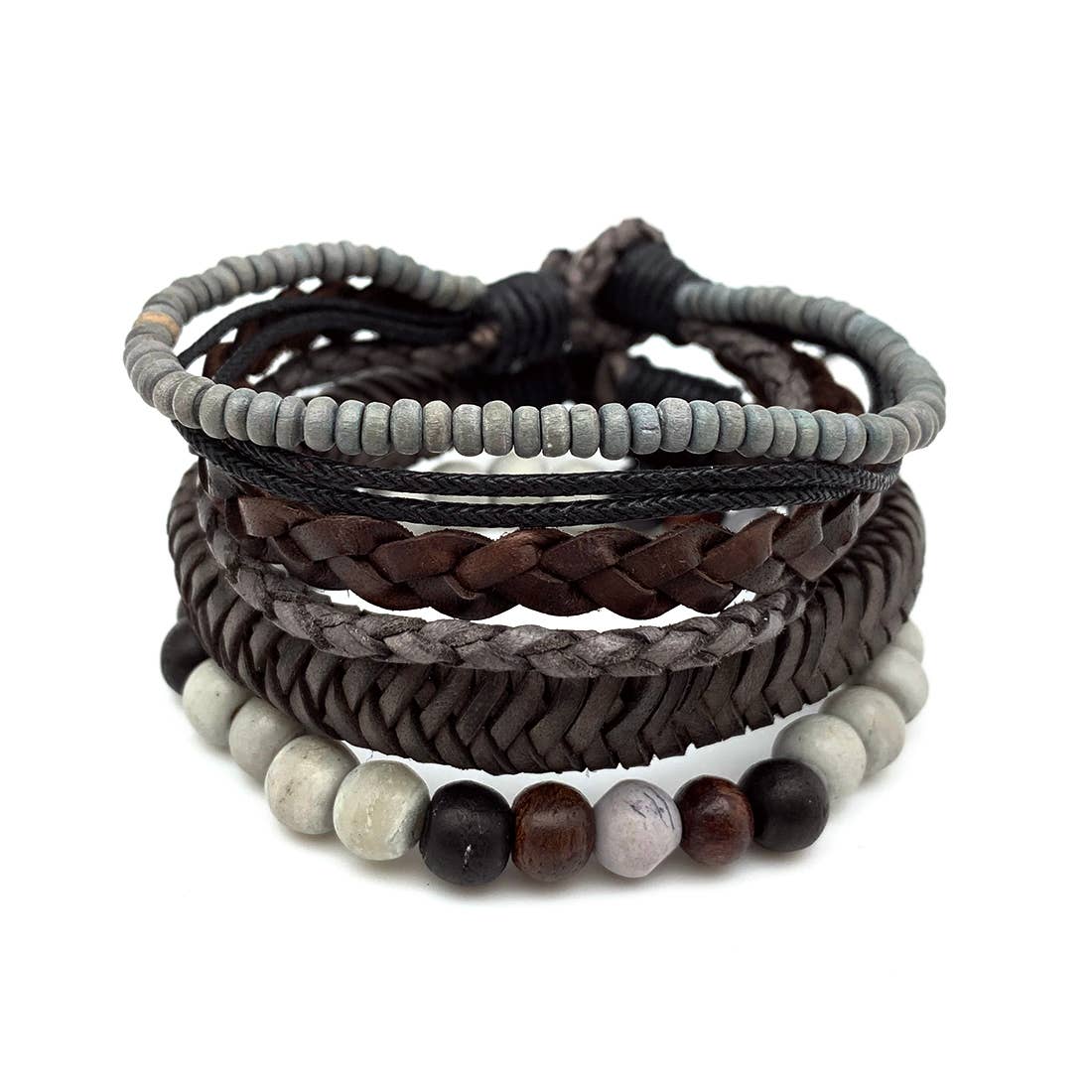 Aadi Bracelet Bundle Agate  and Wood Beads, Braided Strands