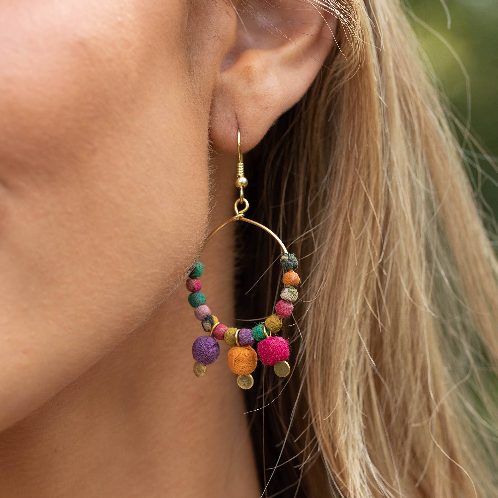 Aasha Kantha Handcrafted Earrings Small Hoop with Dangle