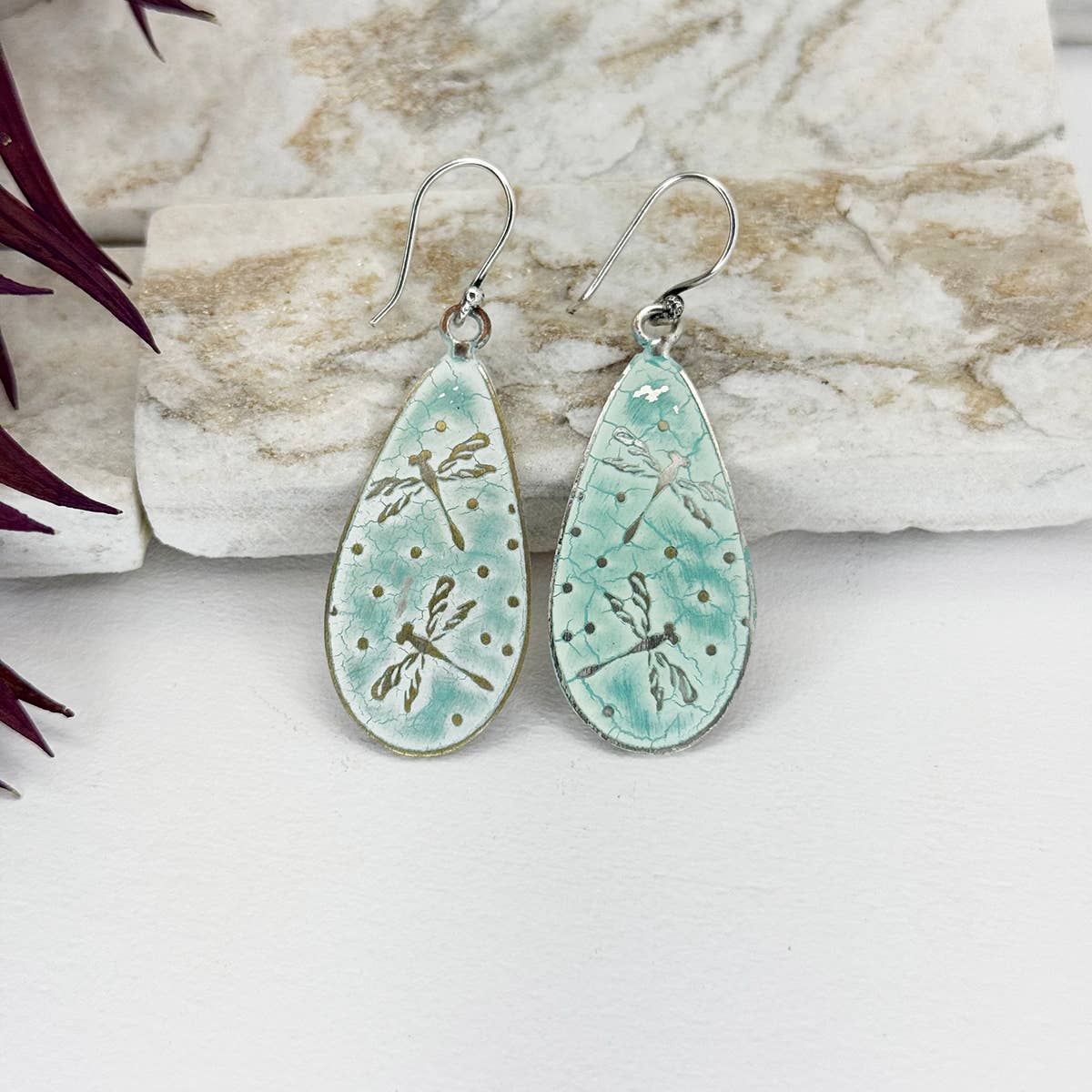 Handcrafted Mint Green Dragonfly Patina Earrings