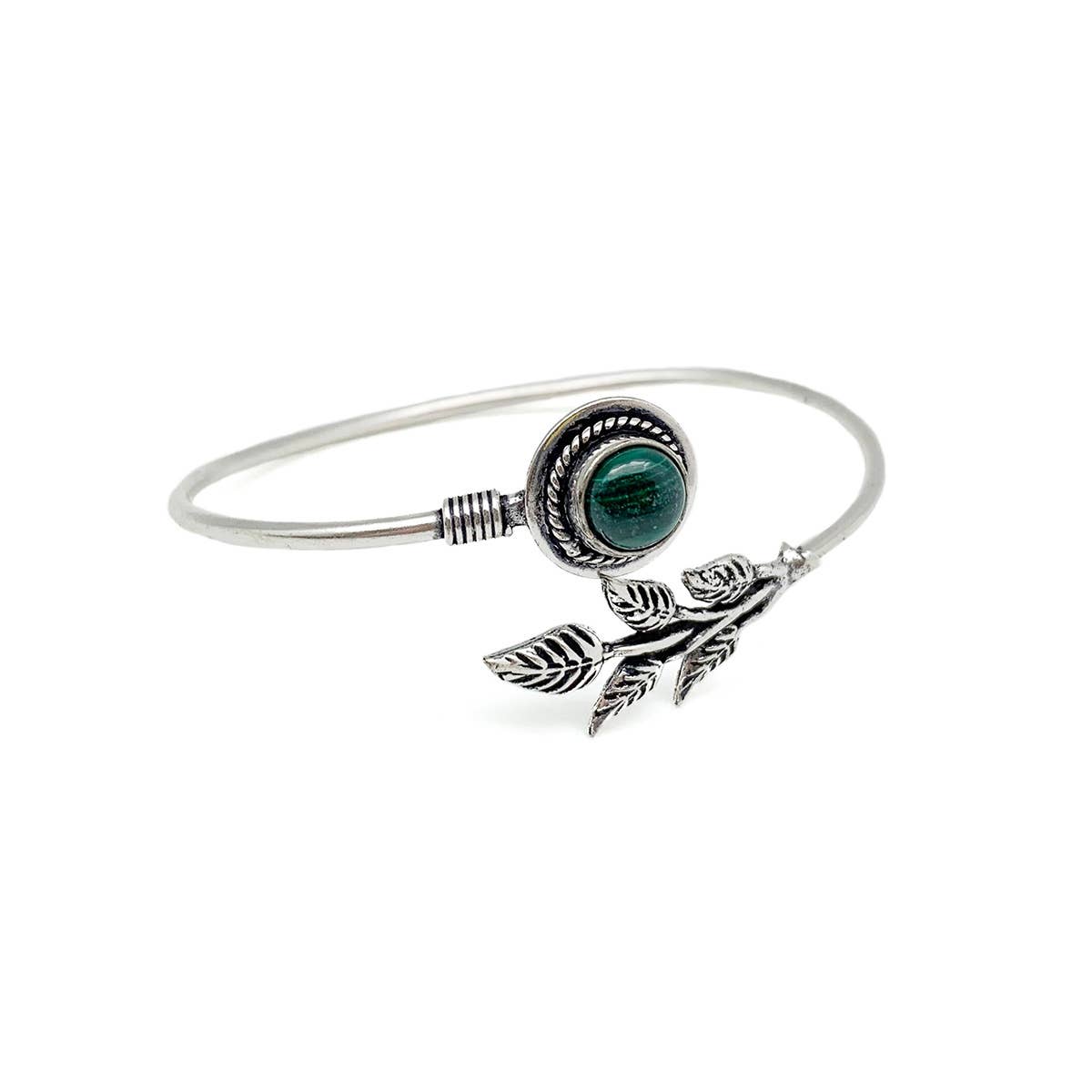 Tanvi Collection Bangle Bracelet - Silver with Malachite