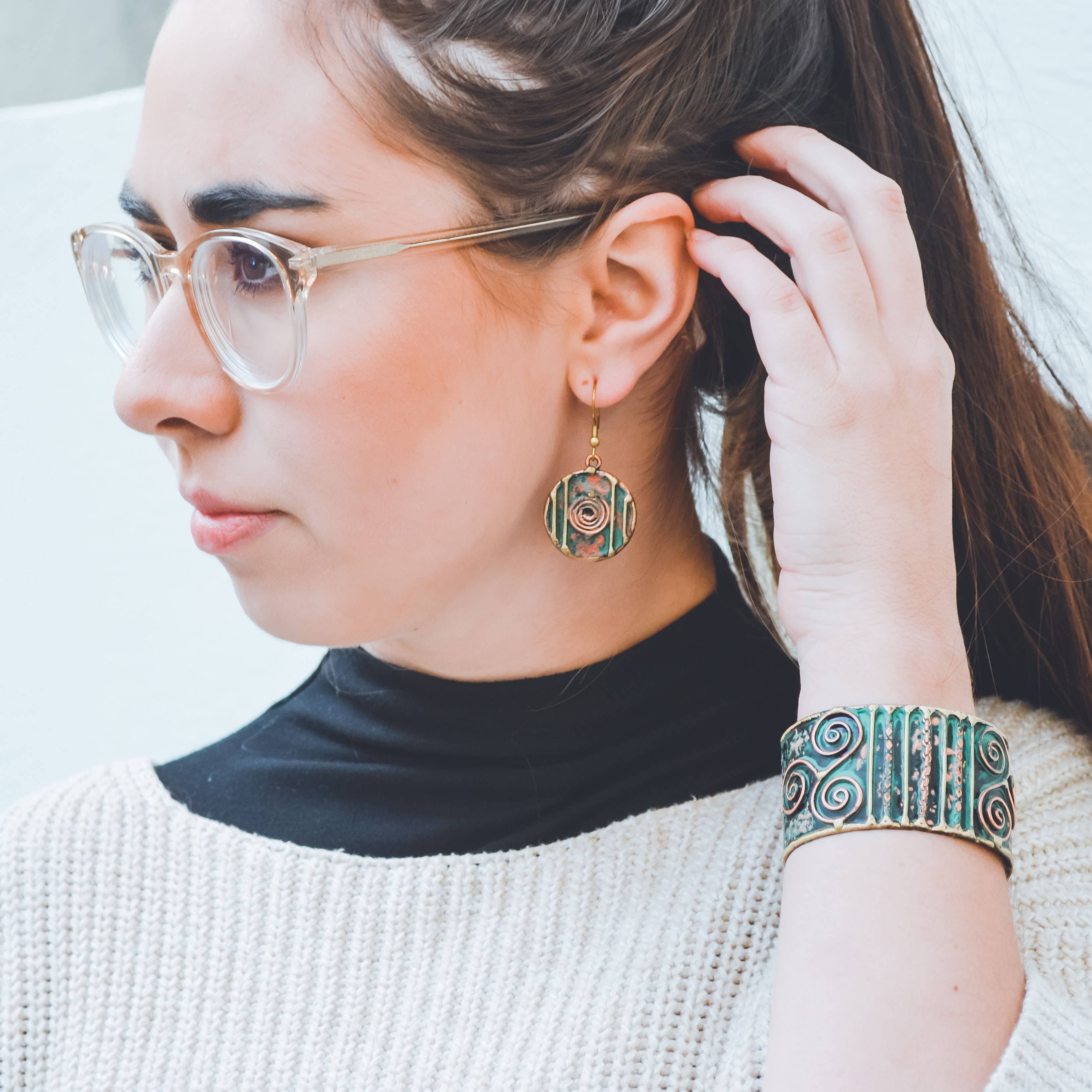 Brass Patina Spiral Earrings