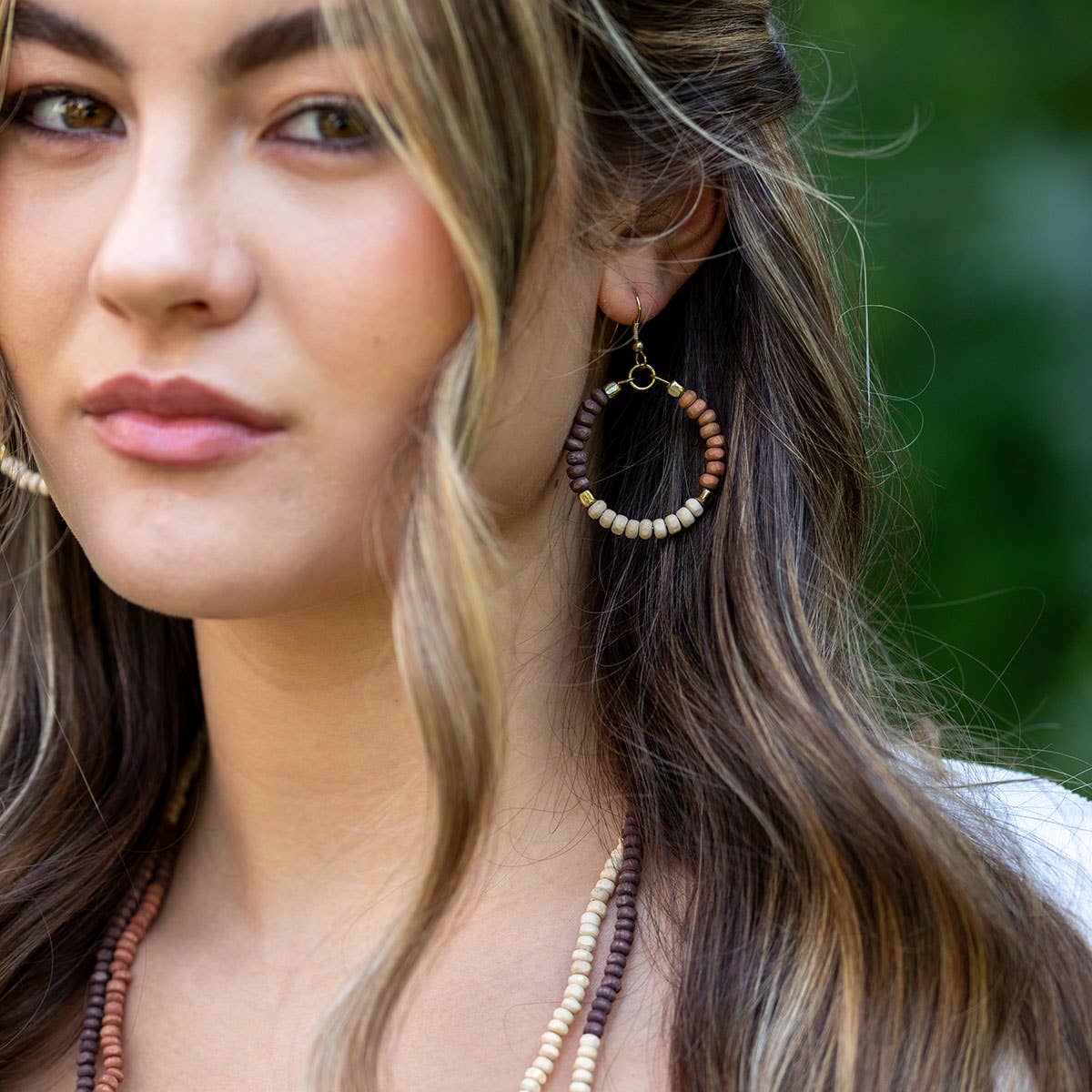 Prismatic Hues Hoop Earrings - Espresso, Brown, White