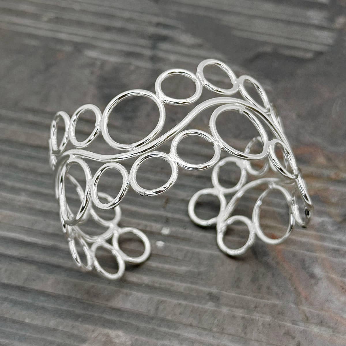 Handcrafted  Bubble Swirl Silver Cuff Bracelet