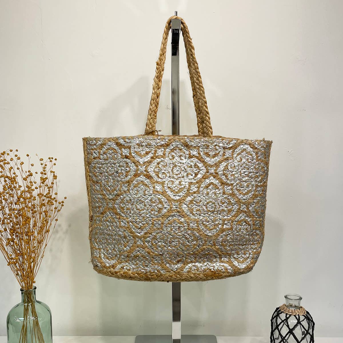 Luna Bag - Jute tote bag with silver accents