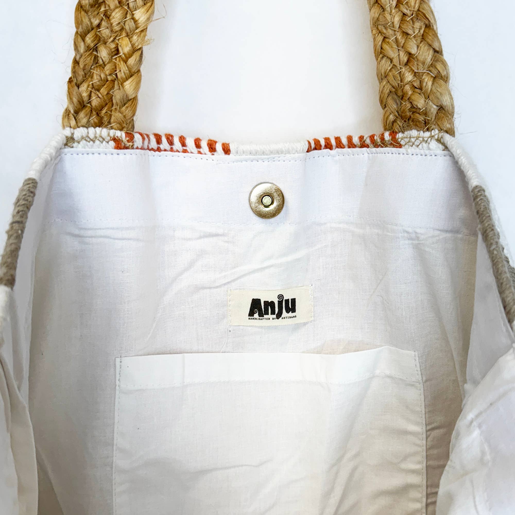 Cayman Tote - Coral and White Stripes Jute Tote