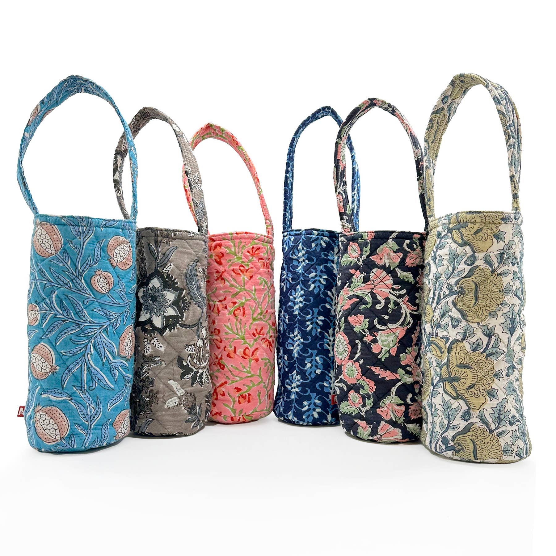 Block Printed Cotton Quilted Wine Bags - Pack of 6 Assorted