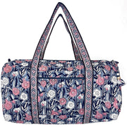 Midnight Blossoms Jumbo Duffle Bag - Block Printed Cotton
