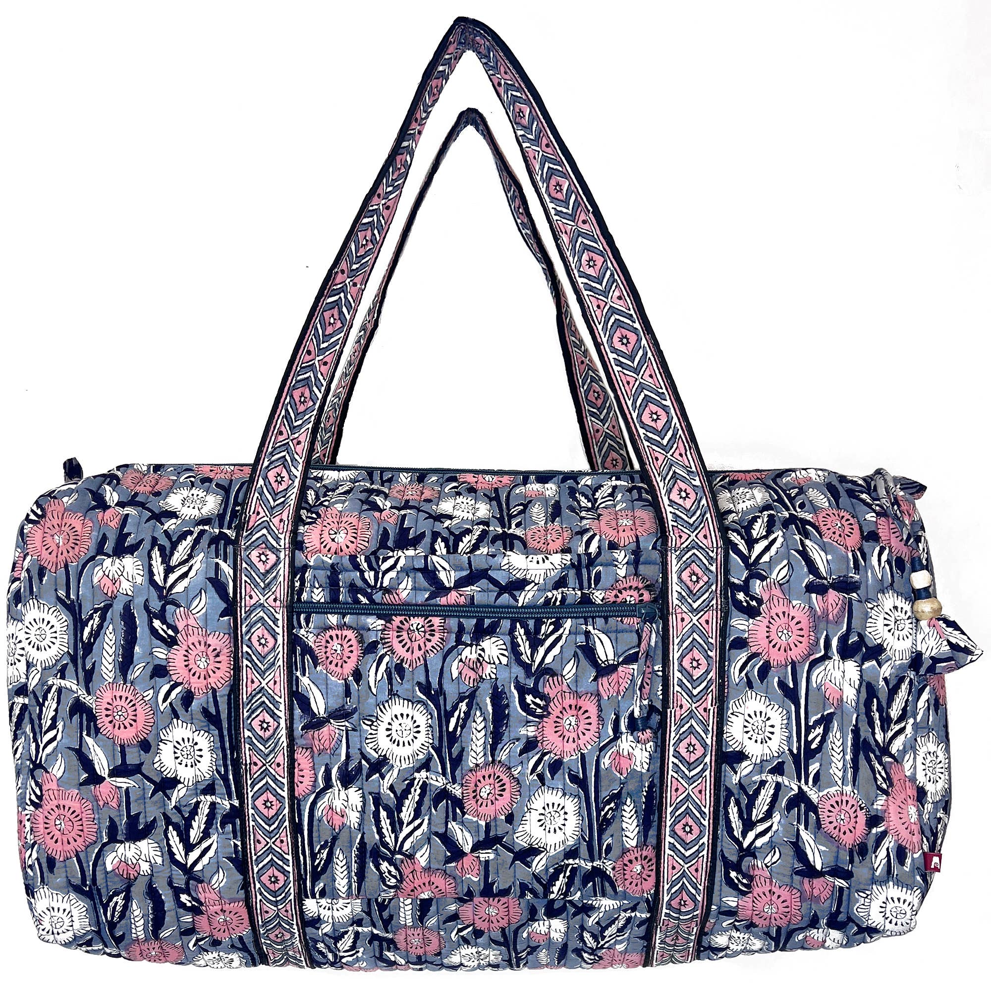 Midnight Blossoms XL Duffle Bag - Block Printed Cotton
