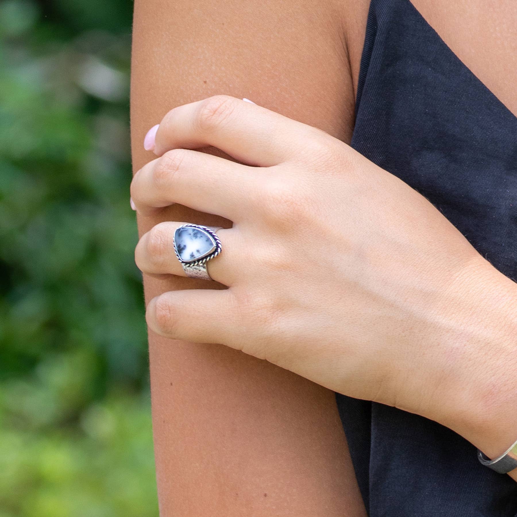 Handcrafted Kashi Semiprecious Stone Ring - Dendritic Opal