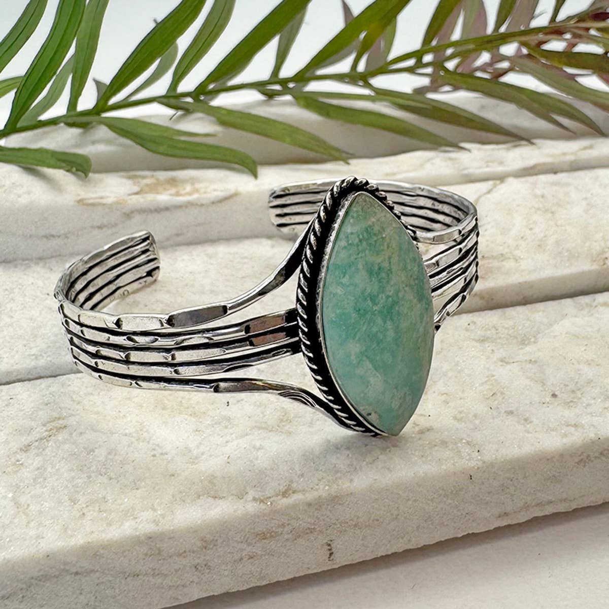 Handcrafted Kashi Semiprecious Stone Cuff - Amazonite