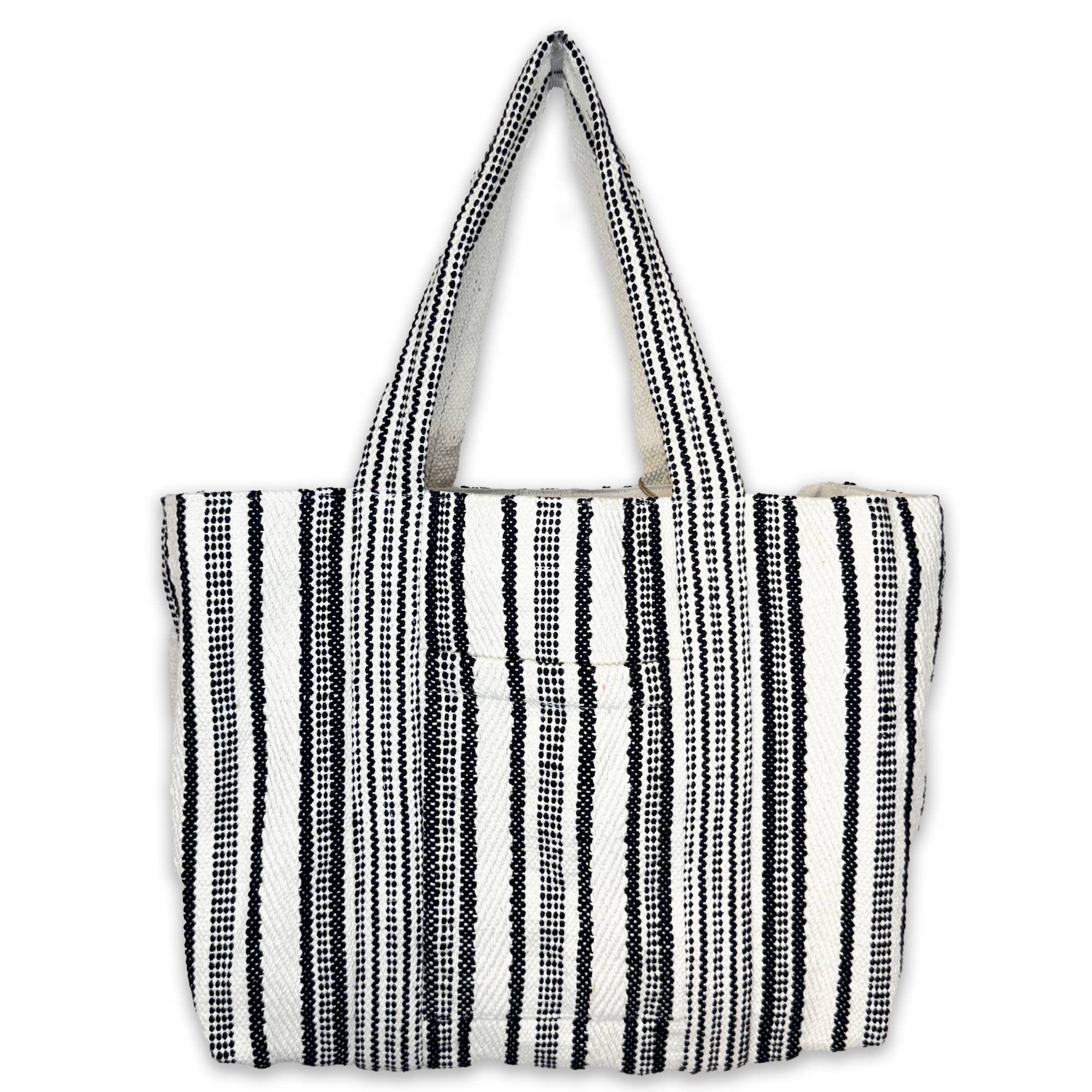 Aruba Tote - Black and White Stripes Cotton Dhurrie Tote