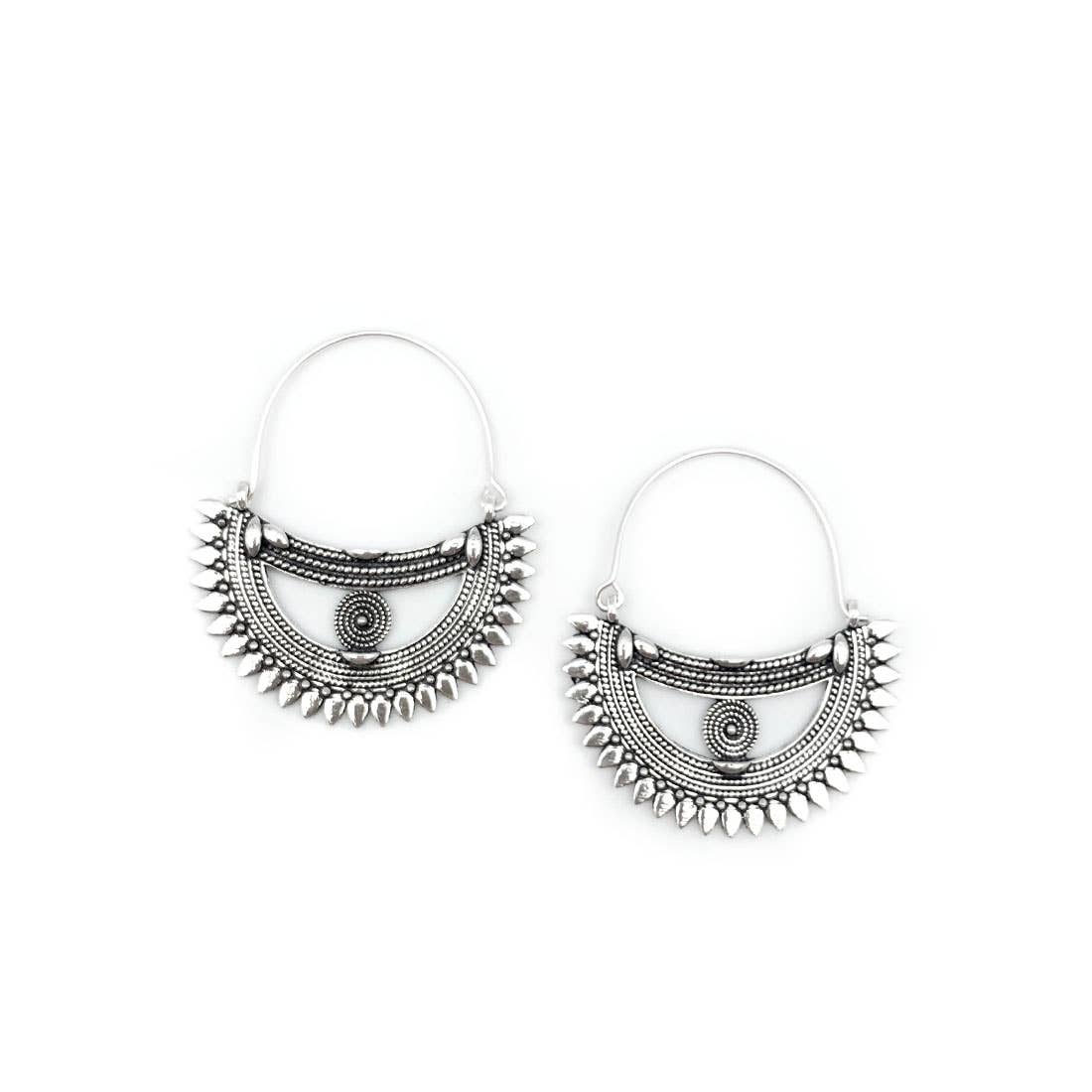 Tanvi Collection Earrings - Silver Spiked Half Circles