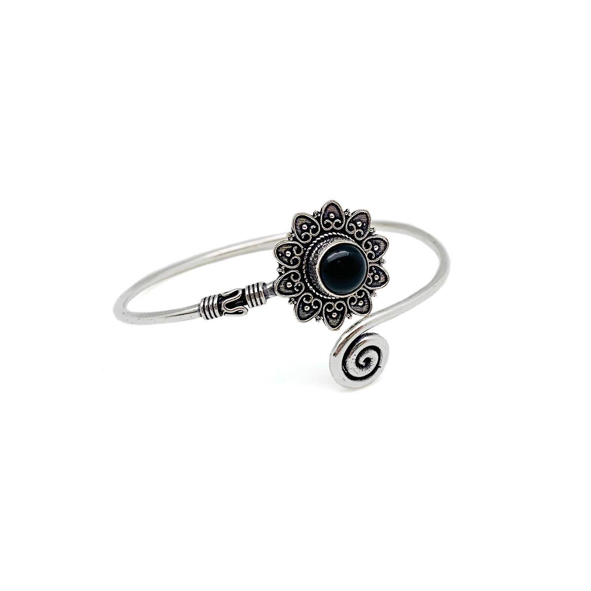 Tanvi Collection Bangle Bracelet - Silver with Black Onyx