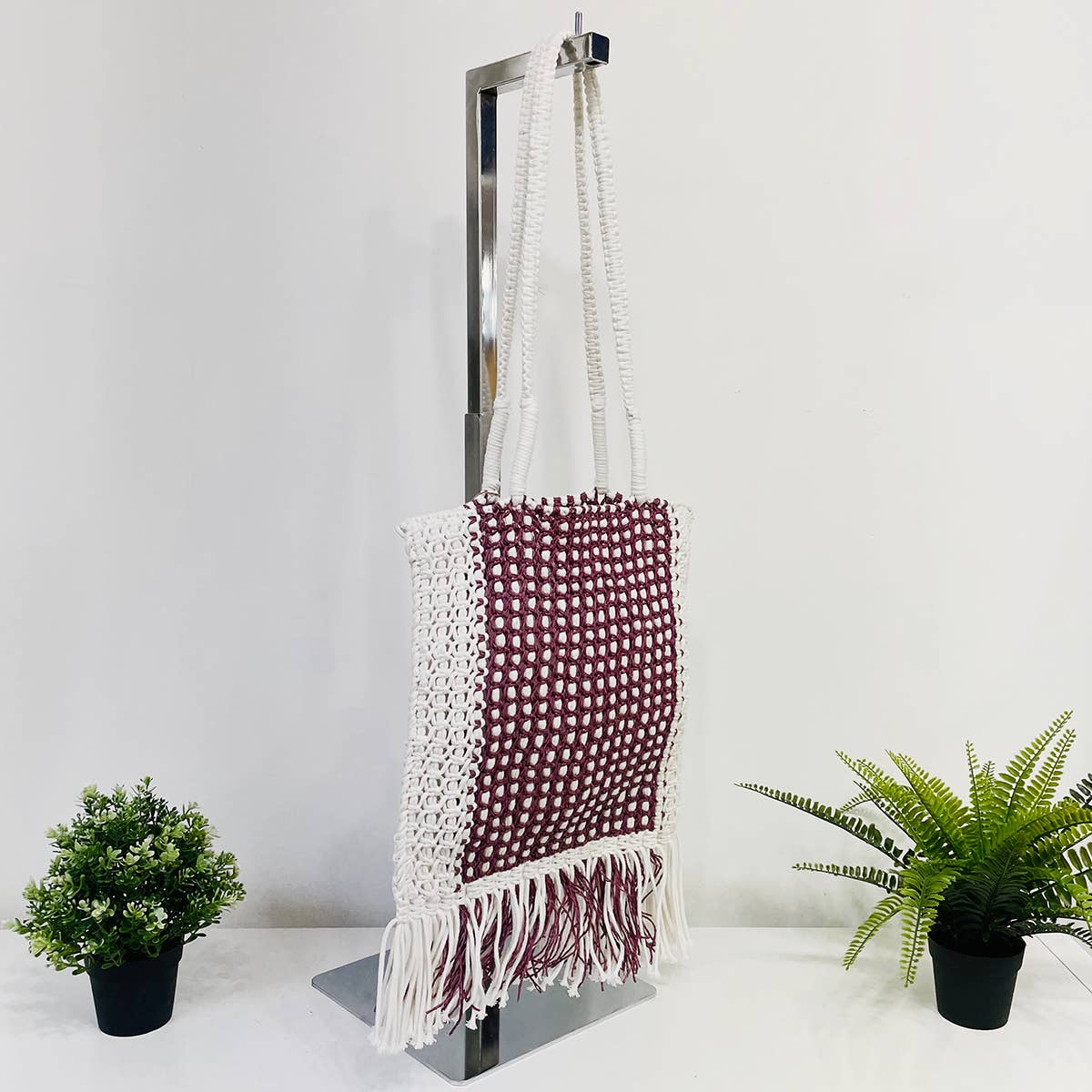 Millie Bag - Knitted Raffia Bag with fringes - Purple