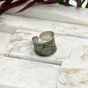 Handcrafted Silver Patina Green Leaf Vine Ring