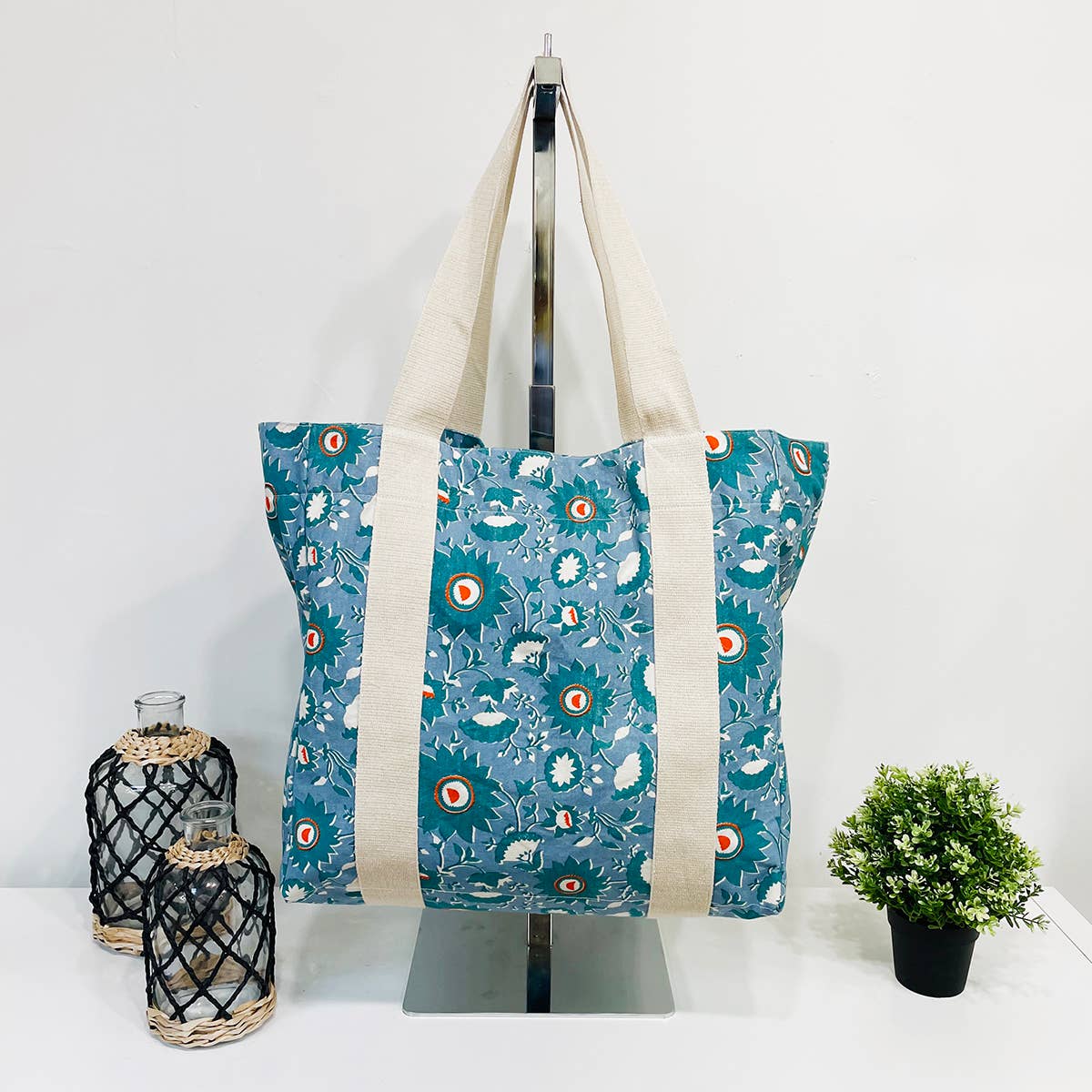 Handcrafted Canvas Bag with Block-Printed  Serene Petals