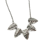 Kashi Antique Silver Embossed Necklace - Leafy Teardrops