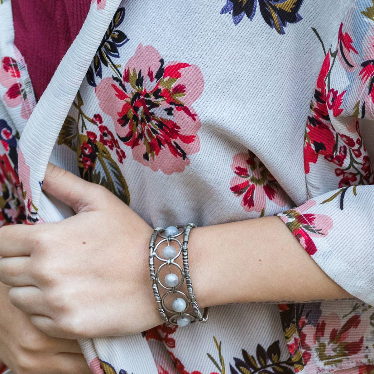 Wire-Wrapped Stone Cuff - Antique Silver with Labradorite