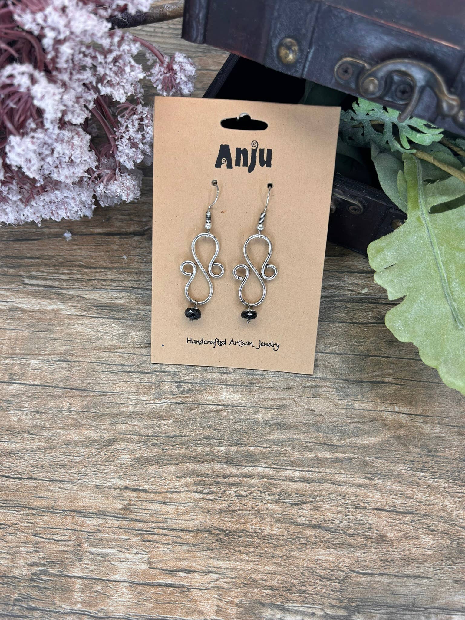 Silver Plated Earrings - Hooks with Black Onyx