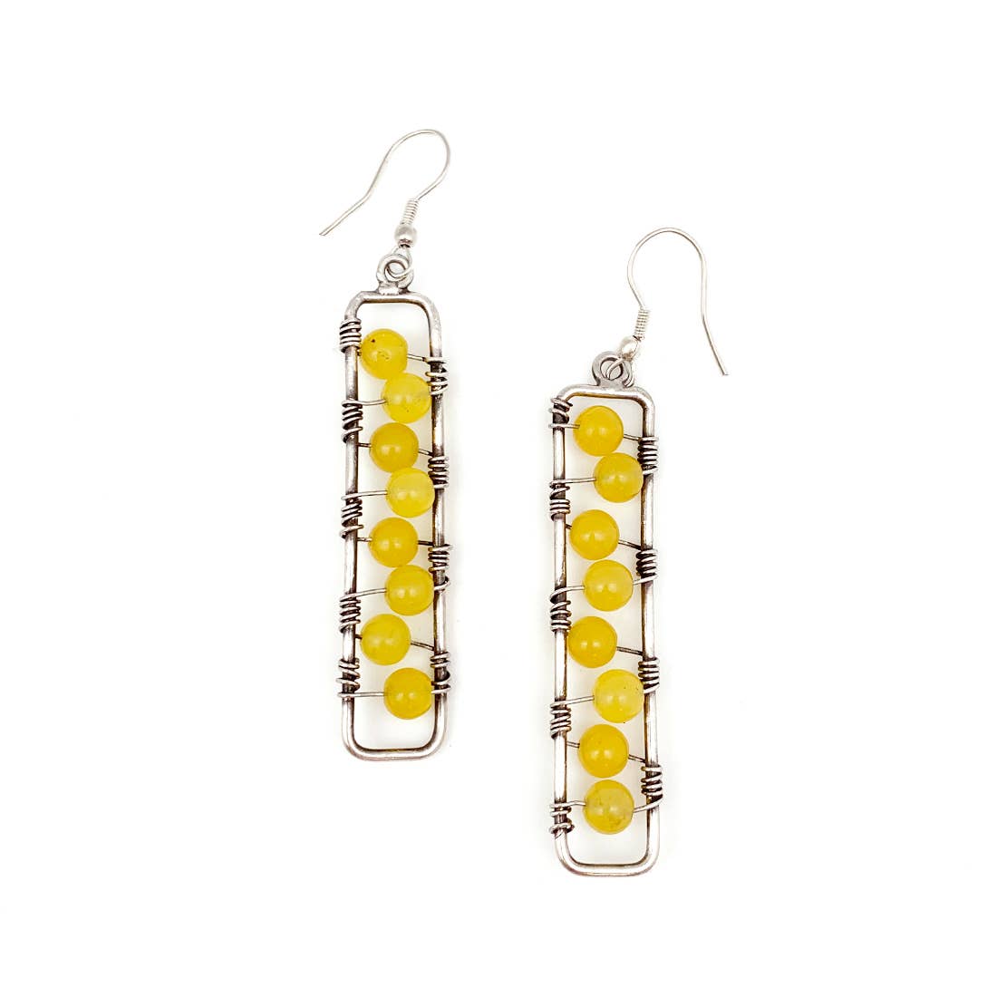 Wire-Wrapped Stone Earrings - Antique Silver, Yellow Quartz
