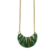 Brass Patina Necklace - Green Triangles on Curved Pendant