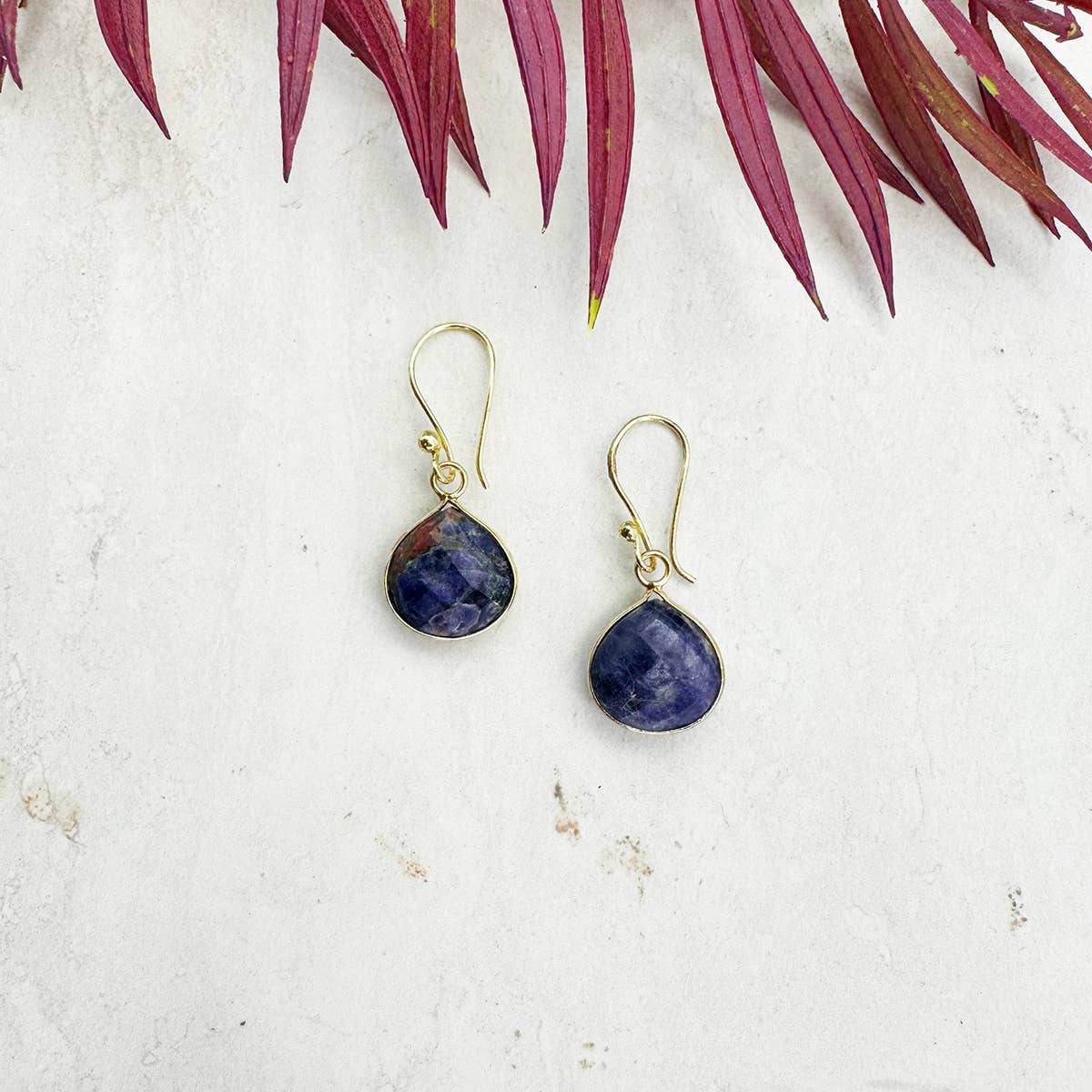 Gold Plated Earrings with Semi-Precious Stone - Sodalite