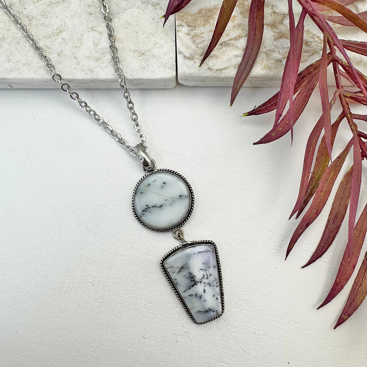 Handcrafted Semiprecious Stone Necklace - Dendritic Opal