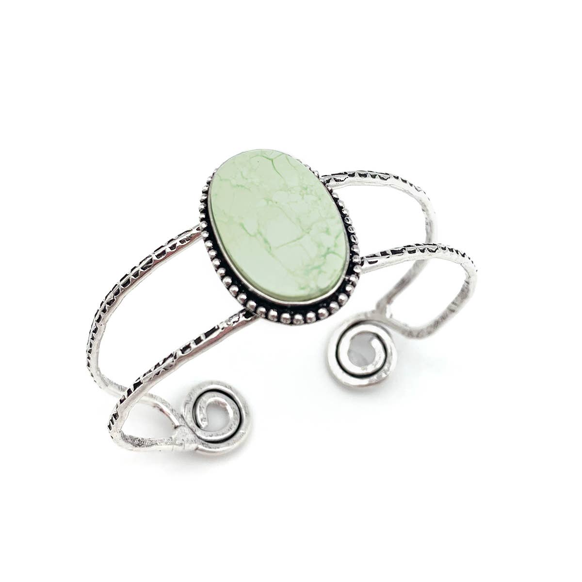 Handcrafted Kashi Semiprecious Stone Cuff -Lemon Chrysoprase