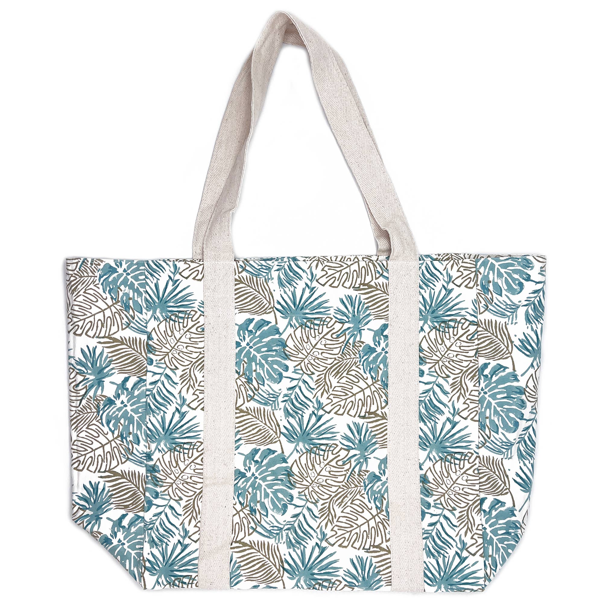 Handcrafted Canvas Bag with Block-Printed Paradise Palms