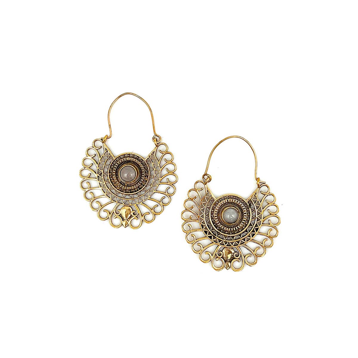 Tanvi Collection Earrings - Rose Quartz Gold Curly Lines