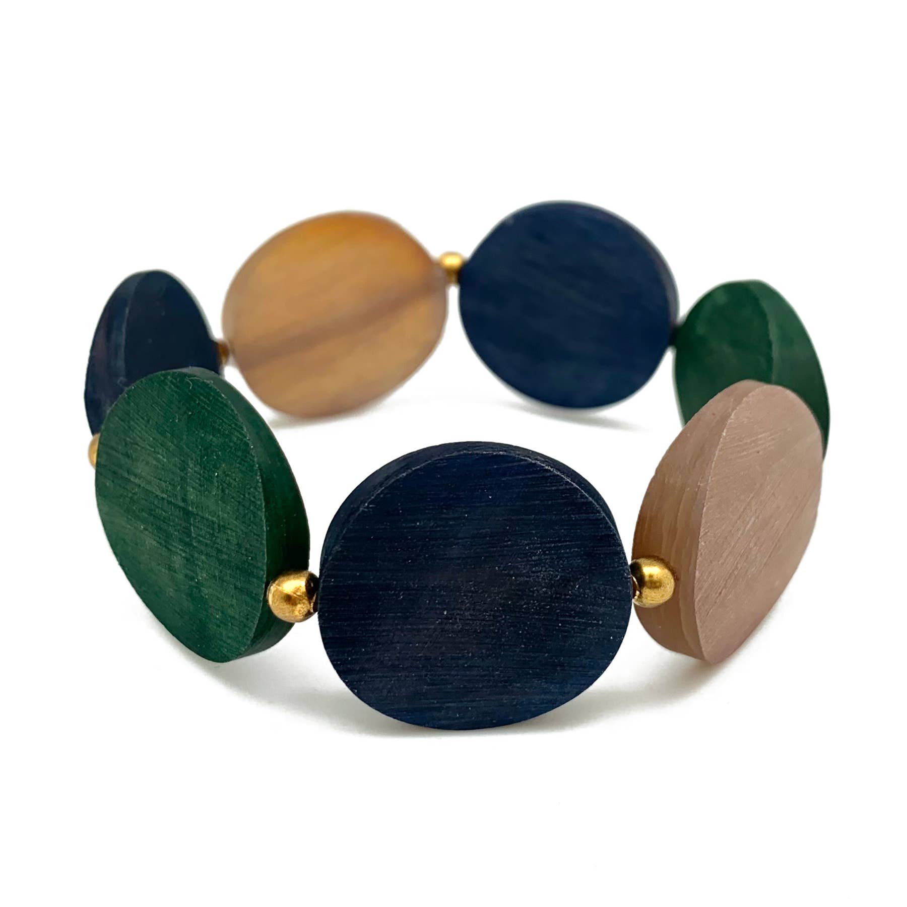 Omala Misty Greens Collection Circle Beads Elastic Bracelet