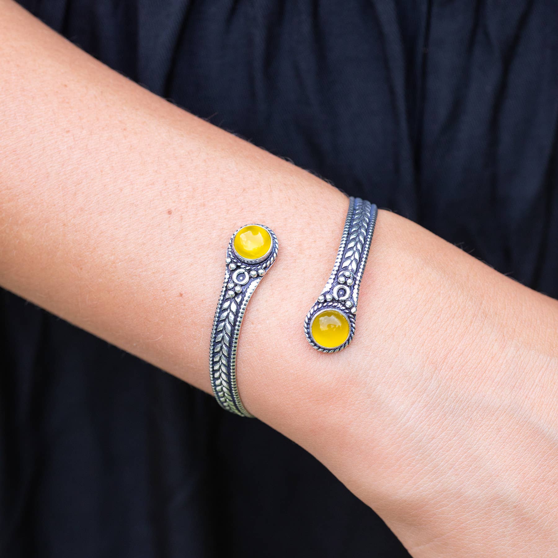 Tanvi Collection Bangle Bracelet - Silver with Yellow Agate