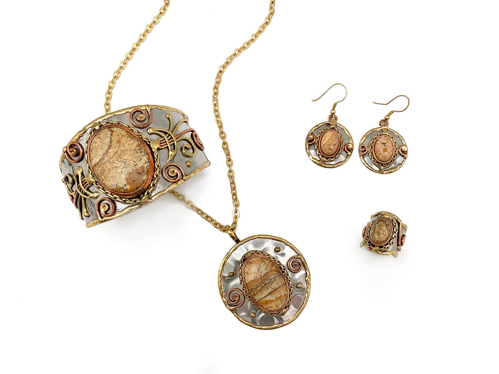 Mixed Metal and Picture Jasper Stone Ring