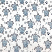Block Printed Cotton Scarf - Blue Grey Turtles and Seashells