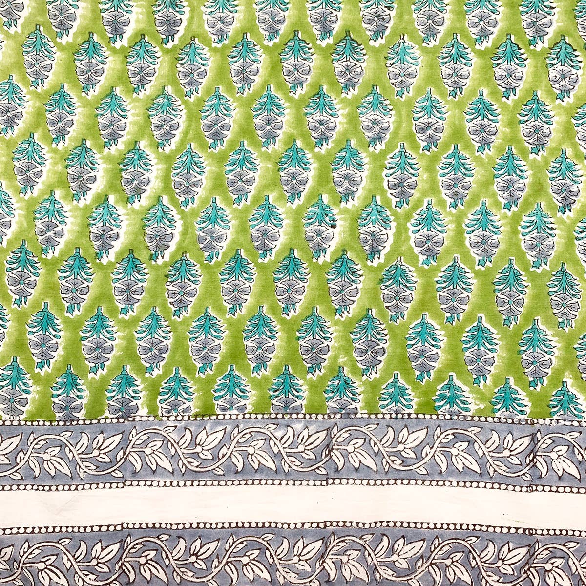 Block Printed Cotton Scarf - Chartreuse Floral Print